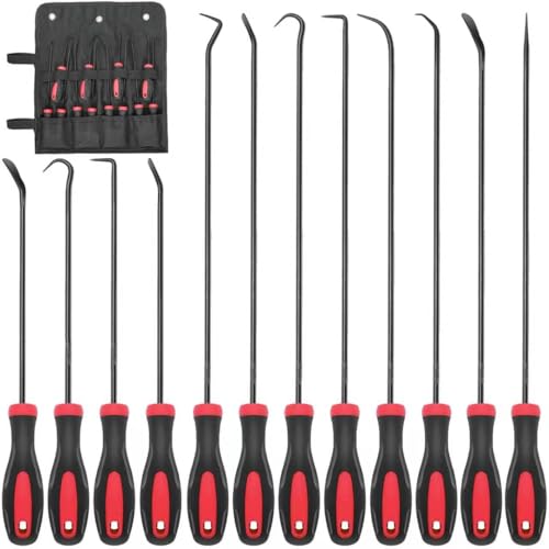 Keze 12 Pcs Pick and Hook Tool Set Includes Long & Mini Precision Pick Tool Kit for Car Auto Oil Seal/O-Ring Seal Gasket Pick Hooks Puller Remove - color: Black-12 Hook and Pick Set