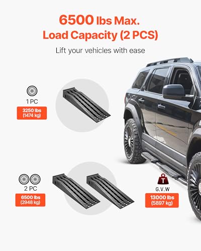 VEVOR Car Ramps, 2 PCS 13000 lbs GVW Capacity, 6.3 in Lift Height, Portable High Profile Car Service Ramps for Home Garage Maintenance and Oil Changes, Heavy Duty for Truck SUV Vehicle Repair, Black - size: 6.3*52.5inch