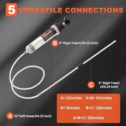 H-veenjor 200 CC Automotive Fluid Extractor Pump, Oil Change Syringe with Extra 32" Soft Hose & Two 9" Tubes, Manual Extraction and Fill Pump, Fluid Oil Change Evacuator with Powerful Suction - size: 200CC