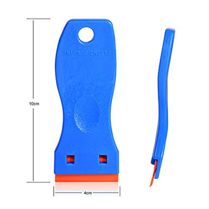 EHDIS 1.5" Plastic Razor Scraper with 10pcs Double Edged Plastic Blades for Removing Labels Stickers Decals on Glass Windows - color: Blue