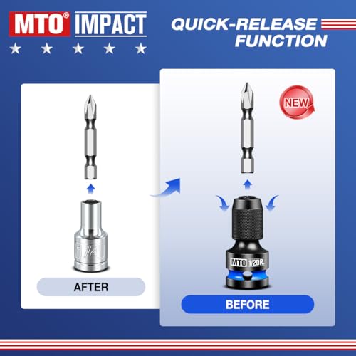 MTO 1/2 3/8 1/4-Inch Square Drive to 1/4-Inch Hex Socket Adapter, 3PCS Quick Release Impact Bit Holder, for Impact Wrench Ratchet, CR-MO
