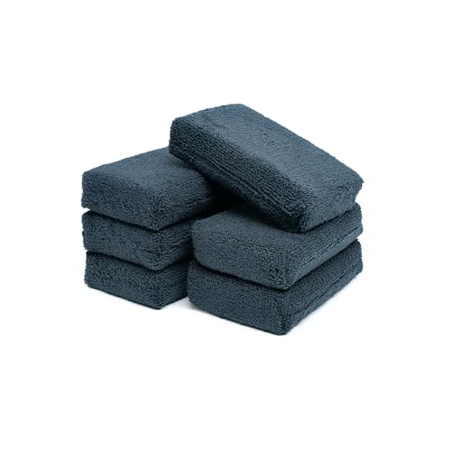The Rag Company - Premium Grade Terry Microfiber Detailing Applicator Sponges - Versatile Detailing Tool, Extra Absorbent, Able to Withstand Numerous Uses, 3in x 5in, Black (6-Pack) - color: Black Terry Weave, size: 3"x5" (6 Pack)