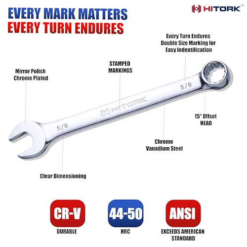 HITORK 32 Piece Wrench Set SAE & Metric 20 Standard & 12 Stubby Combination Wrenches Cr-V Steel 12-Point Mirror Finish 15° Offset with Organizer Tray Ideal for Auto & Home Repair - style: 32 Piece Set SAE & Metric