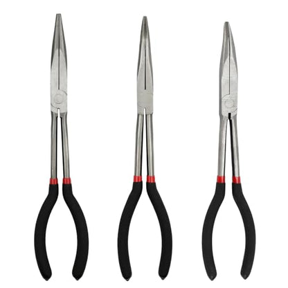 3-Piece 11" Precision Long Nose Pliers Set with Insulated Comfort Grip Handles,Straight Long Needle Nose Pliers,25/45 Degree Angle Curved Pliers for Wire Bending,Shaping,Trimming - size: 3pcs-Straight/25/45