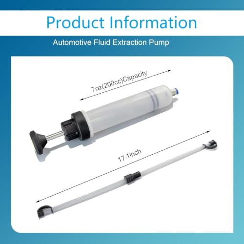 1 Pack 200cc Manual Oil Extractor Pump, Fluid Extractor, Large Syringe, Fluid Transfer Pump with 2pcs 22cm PVC Suction Tubes, Universal for Car Oil Change