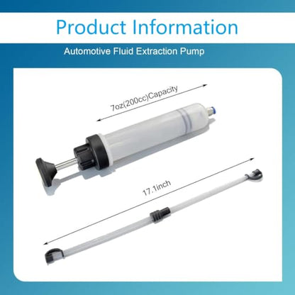 1 Pack 200cc Manual Oil Extractor Pump, Fluid Extractor, Large Syringe, Fluid Transfer Pump with 2pcs 22cm PVC Suction Tubes, Universal for Car Oil Change
