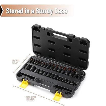 Bates- Torx Bit Socket Set & E Torx Socket Set, 31 pcs, Cr-V Steel, Star T8-T70, E4-E24, 1/4", 1/2" & 3/8" Adaptors & Reducers