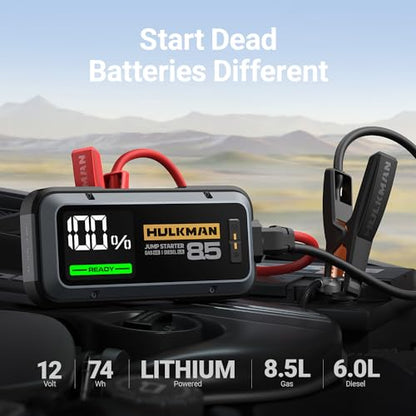 Hulkman Alpha85 Smart Portable Jump Starter, 2000A Battery Booster Pack with LED Display, Flashlight, 74Wh Power Bank & Jumper Cable, 12V Jump Box for up to 8.5L Gas & 6.0L Diesel, Cars, SUVs & Trucks