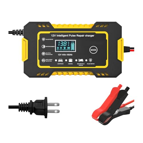 Mandark Car Battery Charger, 12V 6A Smart Fully Automotive Battery Trickle Charger, Portable Vehicle Battery Maintainer Desulfator with Temperature Compensation, Universal for SUV RV Truck (Yellow) - color: Yellow