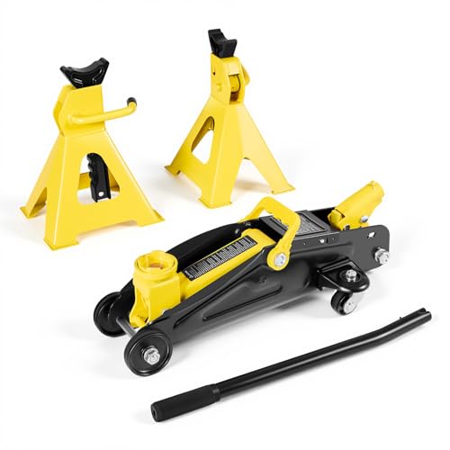 VEVOR Low Profile Floor Jack, 2 Ton (4400 lbs) Capacity, Steel Racing Floor Jack with Stands, Single Piston Quick Lift Pump, Hydraulic Trolley Car Lift for Compact SUVs, Lifting Range 5.1-12.2 Inches