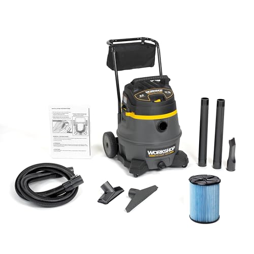 WORKSHOP Wet/Dry Vacs WS1400CA 14-Gallon 6.0 Peak HP Wet Dry Vacuum Cleaner | High Power Shop Vacuum with Filter, Dust Bag, Hose, Attachments and Cart for Garage, Basement and Workshop Cleaning
