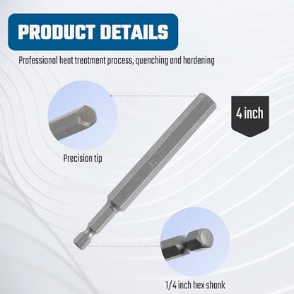 VESTTIO Hex Head Allen Wrench Metric Long Screwdriver Bit Set 8PCS 1/4 Inch Hex Shank 4 Inch/100 mm Length S2 Steel with Magnetic for Power Screwdriver Drill Impact Driver - size: 8 HEX / 4 inch
