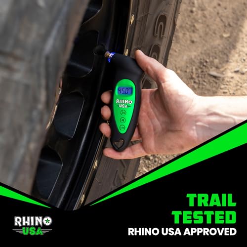 Rhino USA Digital Tire Pressure Gauge 150 PSI, 4 Ranges, Ergonomic Design w/Lighted Nozzle & LCD Backlit Display - Certified Accurate Readings, Best Digital Gage (Green) - color: Green, size: 150 PSI