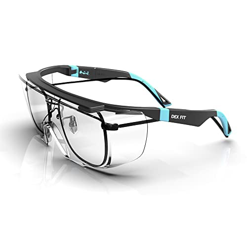 DEX FIT Safety Glasses Over Eyeglasses SG210 - Anti-Fog & Scratch Resistant Z87.1 Certified, Adjustable Temples, Side Shields, UV Protection, Clear Lens PPE for Men & Women; Black & Blue, 1 PC - color: Black/Blue - Clear, size: 1 PC