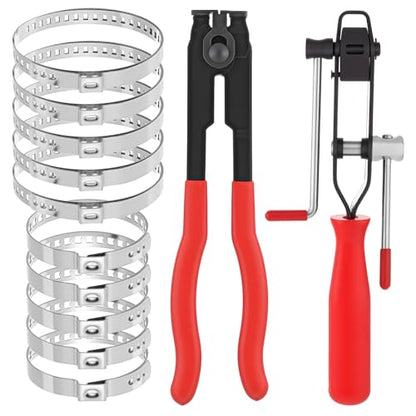 CV Joint Banding Boot Axle Clamp Pliers with 10 PCS Stainless Steel CV Joint Boot Band Clamps Automotive Boots Clamp Pliers Axle Boots Clamps for Most Cars