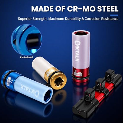 1/2 Drive Lug Nut Socket Set, 3PCS Metric 17mm 19mm 21mm Impact Socket with Removable Protect Sleeves And Bracket, Cr-Mo Steel, 6 Point, Non-Marring Deep Thin Wall Wheel Lug Nuts Socket - color: 3pcs-17mm 19mm 21mm