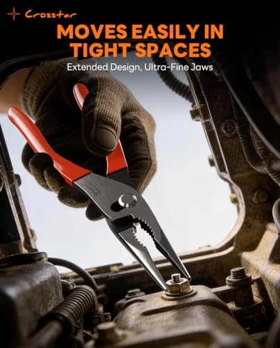 Crosstar 9-Inch Long Nose Slip Joint Pliers, CR-V Steel Needle Nose Pliers with 2-Position Adjustable Jaw, Self-Returning Spring & 2-Zone Serrated Jaw for Clamping, Tightening and Loosening