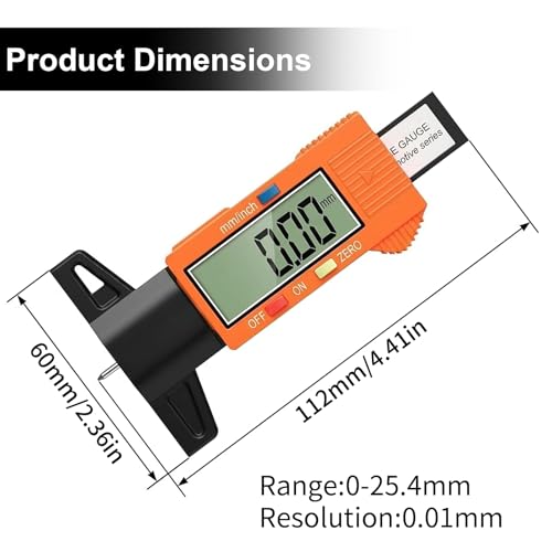 Tire Tread Depth Gauge,Digital Tire Depth Gauge with Large LCD Display and in, MM, F Conversion for Cars, Trucks, Motorcycles
