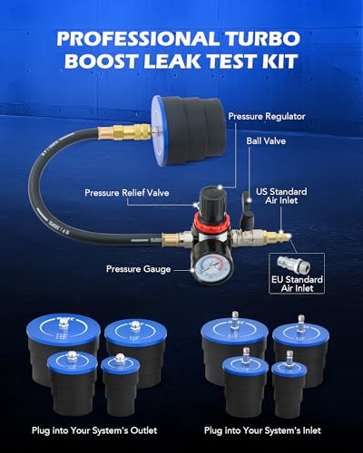 Orion Motor Tech Turbo System Leakage Tester Kit, 10pc Turbo Boost Leak Tester Set with 4 Pairs of Stepped Adapters 1-3/8" to 3-1/2", Turbo Pressure Leakage Tester for Cooling Emissions Exhaust Pipes - color: black