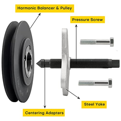 46PCS Harmonic Balancer Puller Set | Power Steering Pulley Puller Installer Tool Set, Flywheel Remover, Crankshaft Pulley Removal, Steering Wheel Pulling Set