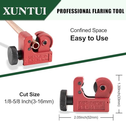 Brake Line Flaring Tool Kit, 3/16"-5/8" Double & Single | 7 Adapters, Red Storage Case, for Copper & Aluminum Brake, Fuel and Soft Metal Tubing