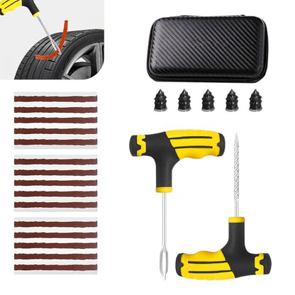 22 PCS Vacuum Tire Repair Tool Kit, DIY Tire Patching Set with Tire Repair Strips and Tools, Universal Tire Repair Kit for Car, Motorcycle Bicycle Tire Emergencies - size: 22 PCS