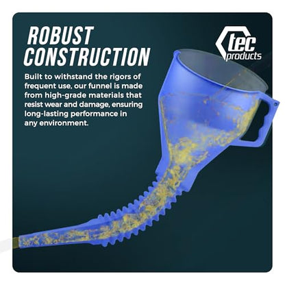 TEC Products FlexAll Long Flexible Funnels - Automotive Oil Funnel with Hose, Durable Nitrile Rubber for Oil Change, Transmission Funnel Fluid, Diesel, Fuel, Gas - Made in USA - Blue (12 x 4 Inches) - color: Blue, size: Small