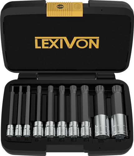 LEXIVON XZN Triple Square Spline Bit Socket Set, Extra Long 4-Inch | 10-Piece European Style M4 - M18, Premium S2 Alloy Steel | Enhanced Storage Case (LX-145L) - size: Extra Long 4-inch