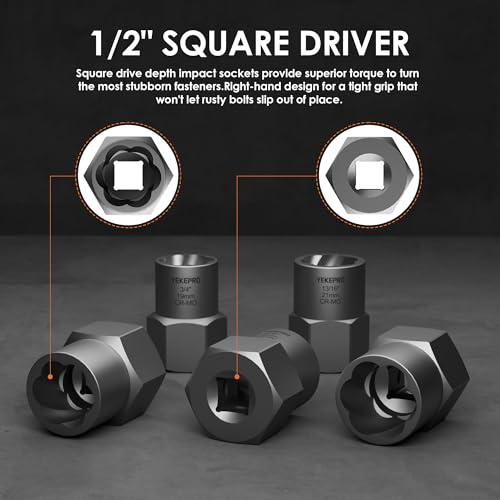 5-Piece Heavy Duty Bolt Extractor Set, 1/2" Drive Impact Lug Nut Remover Tool | Large size 19-25mm for removing stripped, damaged, rusted nuts, bolts, and studs - size: 5-Piece Heavy Duty Remover