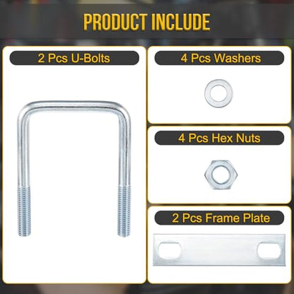 DTGN M10x60x100mm U Bolts Square Kit - 2Set - Carbon Steel U-Bolt Kit with Nuts, Washers, Frame Plate - Good for Pipe, Trailer, Automotive, Leaf Spring Fastener - size: M10x60x100mm