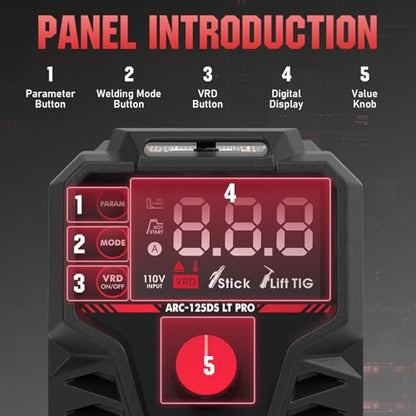 YESWELDER 125Amp Mini Stick Welder Large LED Display with Lift TIG Torch, IGBT ARC Welding Machine, 110V Hot Start Portable MMA Welder Machine, Arc force - style: ARC-125DS with LIFT TIG Torch