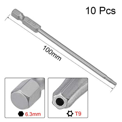 uxcell 10 Pcs T9 Magnetic Torx Screwdriver Bits, 1/4 Inch Hex Shank 3.94-inch Length S2 Security Tamper Proof Screw Driver Kit Tools - size: T9