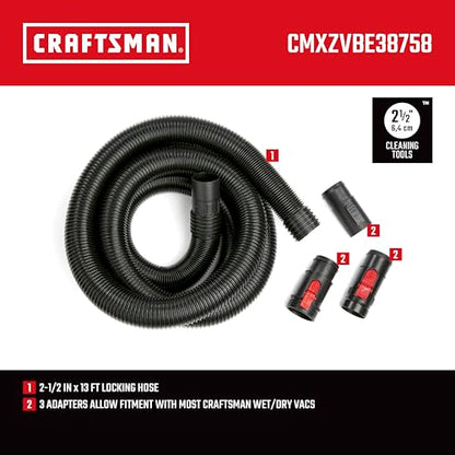 CRAFTSMAN CMXZVBE38758 2-1/2 in. x 13 ft. POS-I-LOCK Wet Dry Vacuum Hose | Industrial-Grade Shop Vacuum Hose Attachment Kit, Fits Most CRAFTSMAN Wet/Dry Vacuums with a 2-1/2 in. Diameter Inlet - style: 2-1/2 in. by 13 ft.