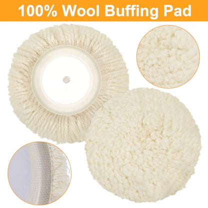 Tallew 6 Pcs 5 Inch Wool Polishing Pad Hook Loop Buffing Pad for Drill Curved Edge Compound Cutting Tool Drill Polisher Attachment Wheel Polish Kit Car Body Repair Buffing - size: 5 Inch