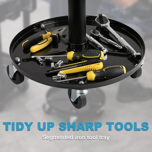 A A IN LT2A Heavy-Duty Adjustable Mechanic's Roller Seat Adjustable Rolling Stool with Wheels & Tool Tray Black