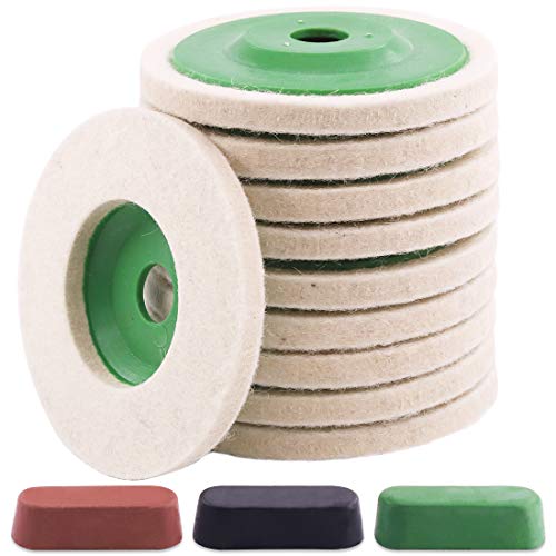 Keadic 13Pcs 4 Inch Wool Felt Polishing Wheel Disc Kit Includes Green Wool Felt Disc Wheel Pad and Buffing Polishing Compounds, Wool Polishing Wheel Buffer Pads Wool Polishing Disc for Marble - color: Green