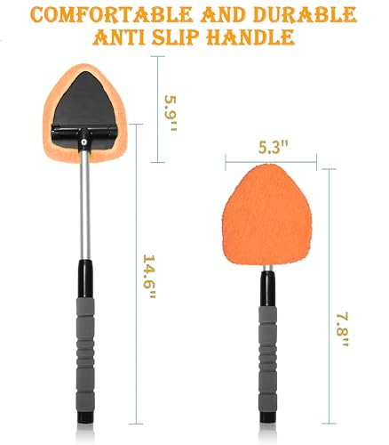 Car Windshield Cleaner Tool with Reusable Microfiber Pads Extendable Handle (1, Orange) - color: Orange