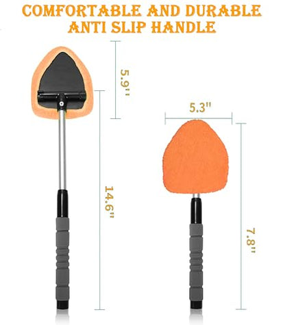 Car Windshield Cleaner Tool with Reusable Microfiber Pads Extendable Handle (1, Orange) - color: Orange