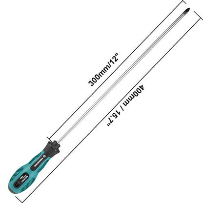 12" Long Screwdriver Set, Phillips and Slotted Magnetic Screwdriver -2Pcs | 12 inches PH1 Cross-head Magnetic Screwdrivers Flat Blade , with Rubber Handle