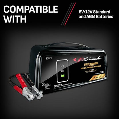 Schumacher Electric 6A Car Battery Charger and Maintainer, 3-in-1 Solution, for 6V/12V Power Sport, Automotive, and Marine Batteries, SC1320 - size: 6V/12V 6A Battery Charger and Maintainer