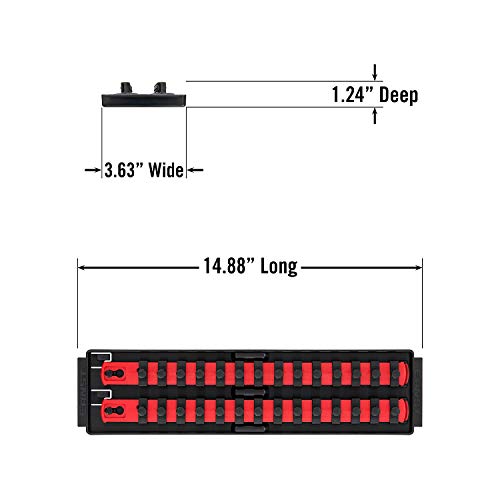 Ernst Mfg. 8493 RD Socket BOSS Tray High-Density System with (2) Red 13" Socket Rail + (28) Twist Lock Clips, 3/8" Drive - Made in USA - color: Red, size: 3/8", style: 13-INCH