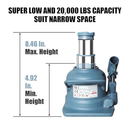 Big RED 10 Ton (20,000 LBs) Torin Double Ram Low Profile Welded Bottle Jack for Car Auto Repair and House Lift, ATH810002R - size: 10 Ton (20,000 LBs), style: Double Ram & Low Profile