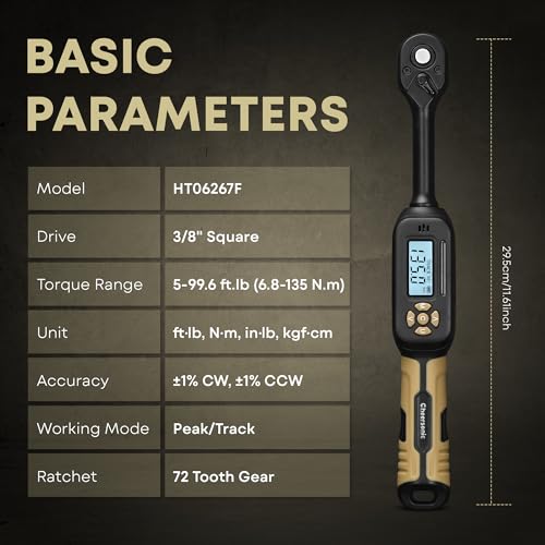 Digital Torque Wrench 3/8 Drive, 5.0-99.6 ft.lb ±1% Accuracy Electronic Torque Wrench Set with Buzzer and LED Inch Pound Torque Wrench with Spark Plug Socket for Car Repair Automobile Desert Tan - size: 3/8 Drive 5.0-99.6 ft.lb