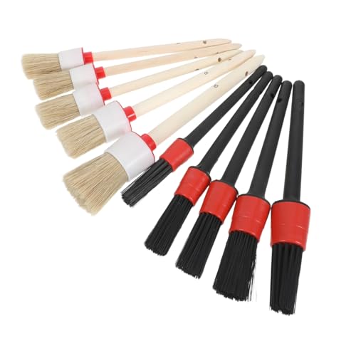 10pcs Car Detail Cleaning Brush Set with Fine Round Head, Pp Bristles for Interior and Engine Detailing, Dashboard and Air Vent Cleaning Tools for Auto Maintenance