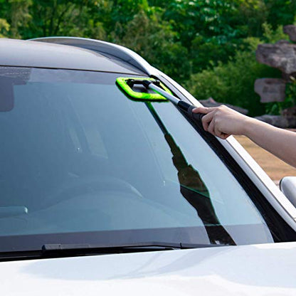 XINDELL Interior Windshield Cleaner Tool – Car Window Cleaning Tool Extendable Handle for Easy Cleaning, 9pcs Reusable Microfiber Pads, Streak-Free Interior & Exterior Auto Glass Cleaner - size: 17in
