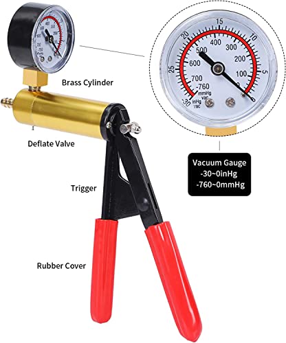 2 in 1 Brake Bleeder Kit with Hand Vacuum Pump with Gauge Adapters Automotive Brake Fluid Bleeding Set with Protected Case for Car Truck (Red) - color: RED1