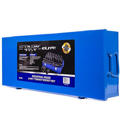 Stark USA 21-Piece 1" Drive SAE Jumbo Impact Socket Set, Heavy Duty Cr-Mo 6-Point Deep Impact Sockets with 24" Ratchet, Extension Bars, Sliding T-Handle & Storage Case - style: 21pcs SAE Impact Socket Set (1-5/8'' to 3-1/8'')