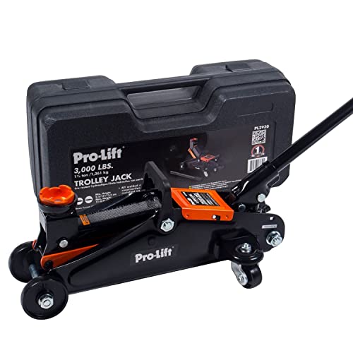 Pro-Lift Hydraulic 1.5 Ton Trolley Jack Car Lift with Blow Molded Storage Case - 3000 LBS Capacity Orange - color: Orange