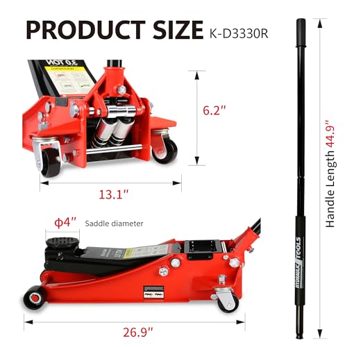 Floor Jack, Professional Heavy Duty Hydraulic Floor Jack, Low Profile Steel Racing Floor Jacks w/2 Piston Quick Lift Pump, Lifting 3.3"-18.5" 3 Ton(6000lb) Capacity Red - color: Lift 3.3"-18.5" 3 Ton(6,000lb) Red Steel