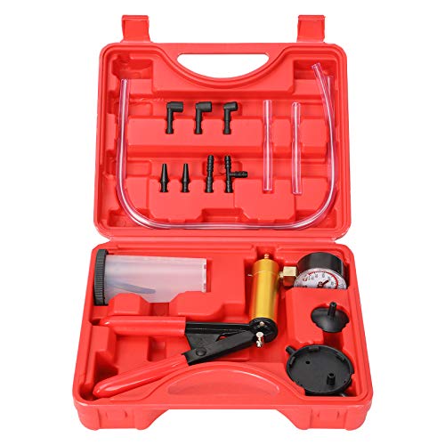 Yonligonju Brake Bleeder Kit with Hand Vacuum Pump with Gauge Adapters Automotive Brake Fluid Bleeding Set for Bike Car Truck (red) - color: red